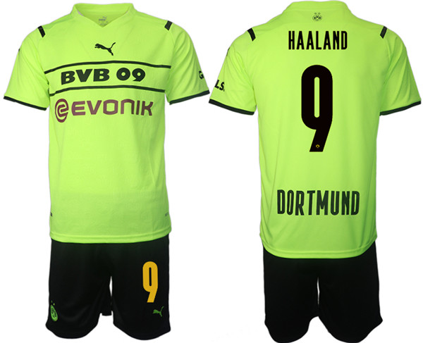 Men's Borussia Dortmund #9 Erling Haaland 2021/22 Green PUMA Cup Soccer Jersey Suit